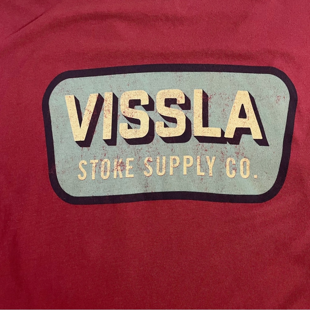 Vissla Vintage Wash Burgundy/Red Pocket Logo Tee Size L - Picture 4 of 8